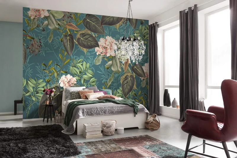 Komar Jacinta Photographic Wallpaper, German Quality Fleece, Colourful Floral Jungle Design, 350 x 250 cm, 7 Panels, X7-1039