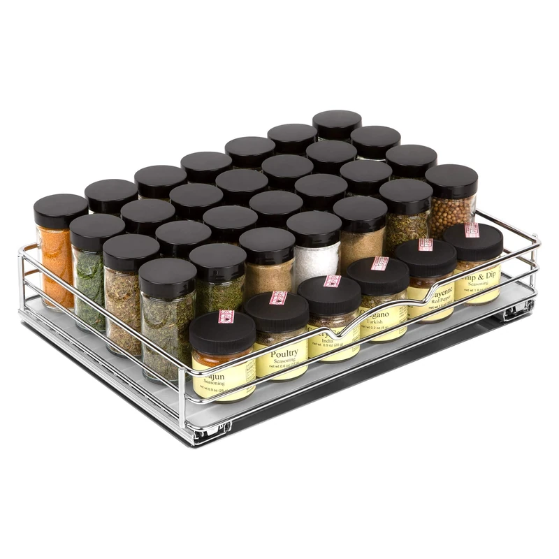 Spice Rack Organizer for Cabinet, Heavy Duty-5 Year Limited Warranty- Pull Out Spice Rack - Chrome 14-3/8"Wx 10-3/8"D x 2-1/8” H for Kitchen Cabinets and Pantry Closet, Fits Spices, Sauces, Cans etc.