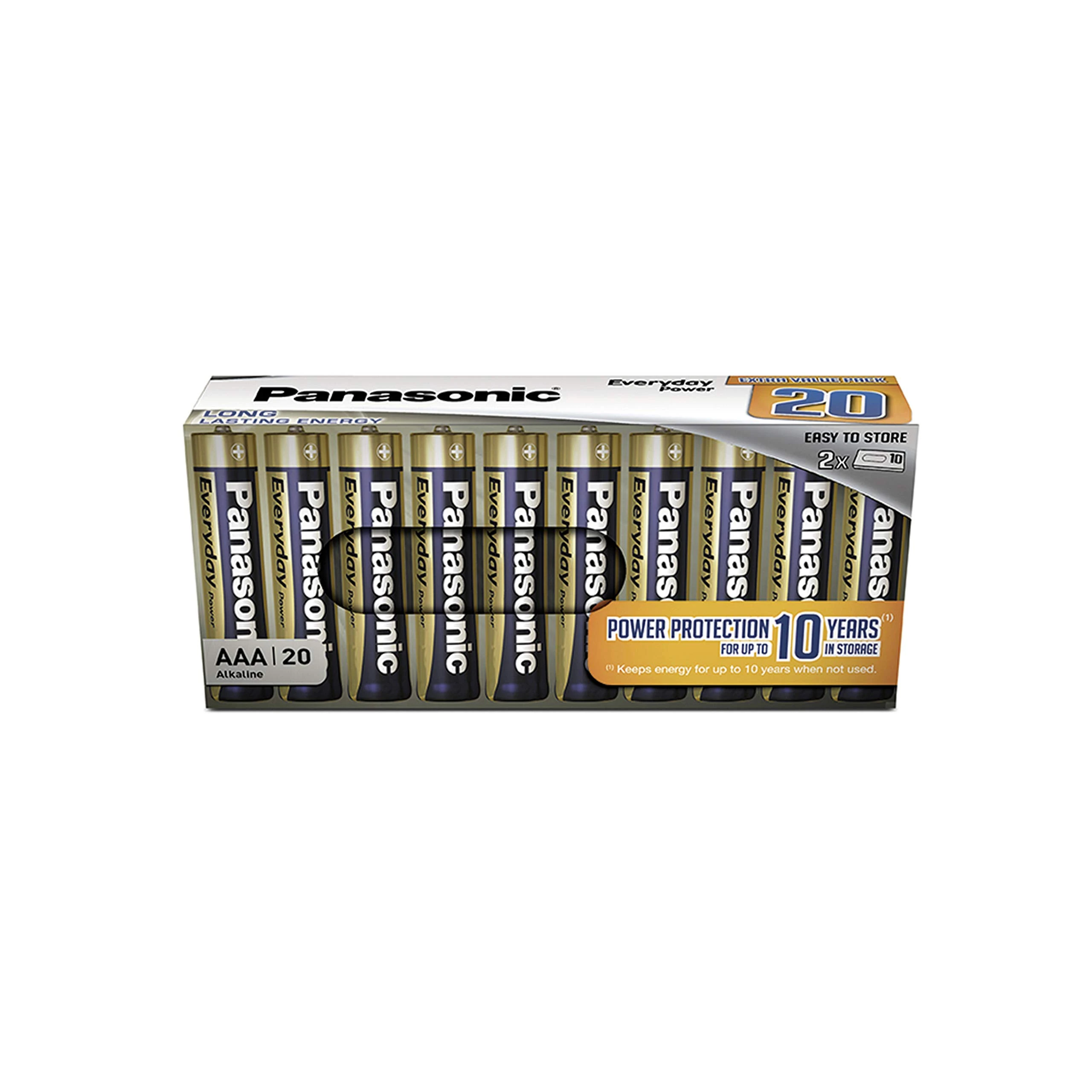 Panasonic EVERYDAY POWER AAA batteries, pack of 20 alkaline batteries, AAA, Micro, LR03, 1.5V, 100% cardboard, plastic-free packaging, batteries for reliable energy in daily use