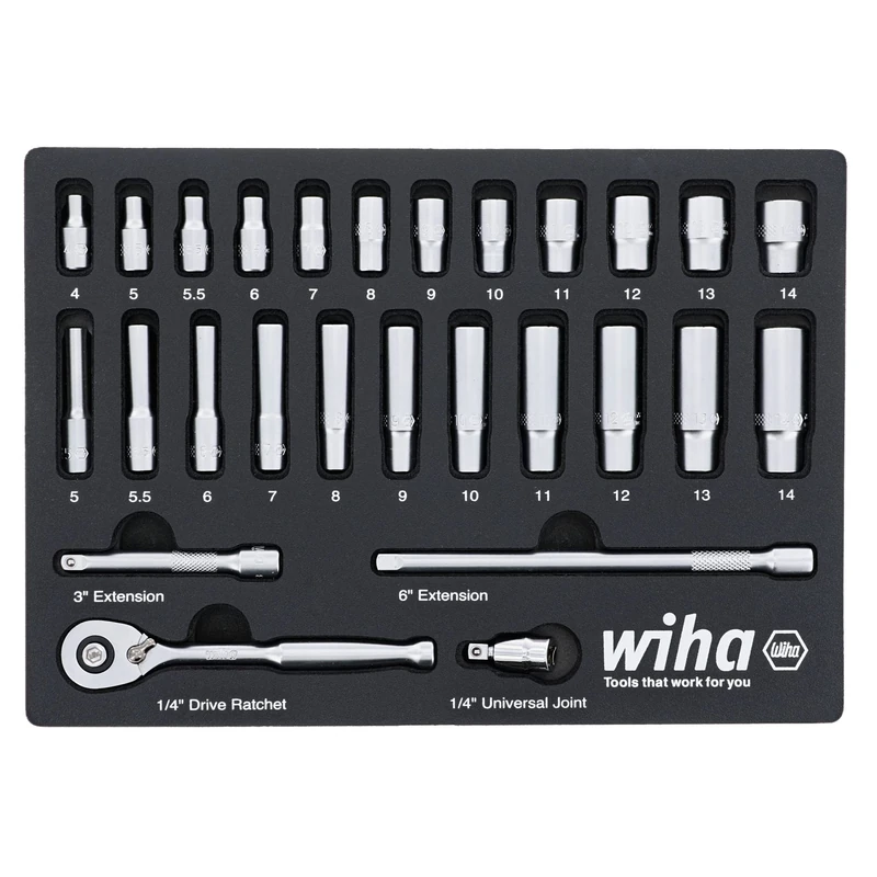 27 Piece 1/4” Drive Professional Socket Tray Set - Metric