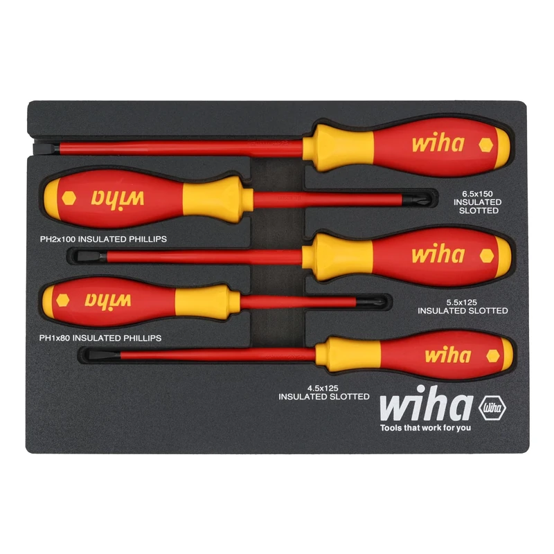 Wiha 32081 | 5 Piece Insulated SoftFinish Cushion Grip Screwdriver Tray Set