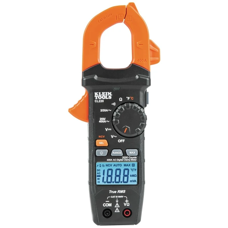 Digital Clamp Meter, AC Auto-Ranging 400 Amp with Temperature and Non-Contact Voltage Detector, Klein Tools CL220