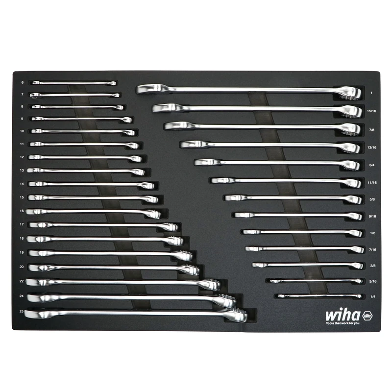 Wiha 31 Piece Combination Wrench Tray Set - SAE and Metric