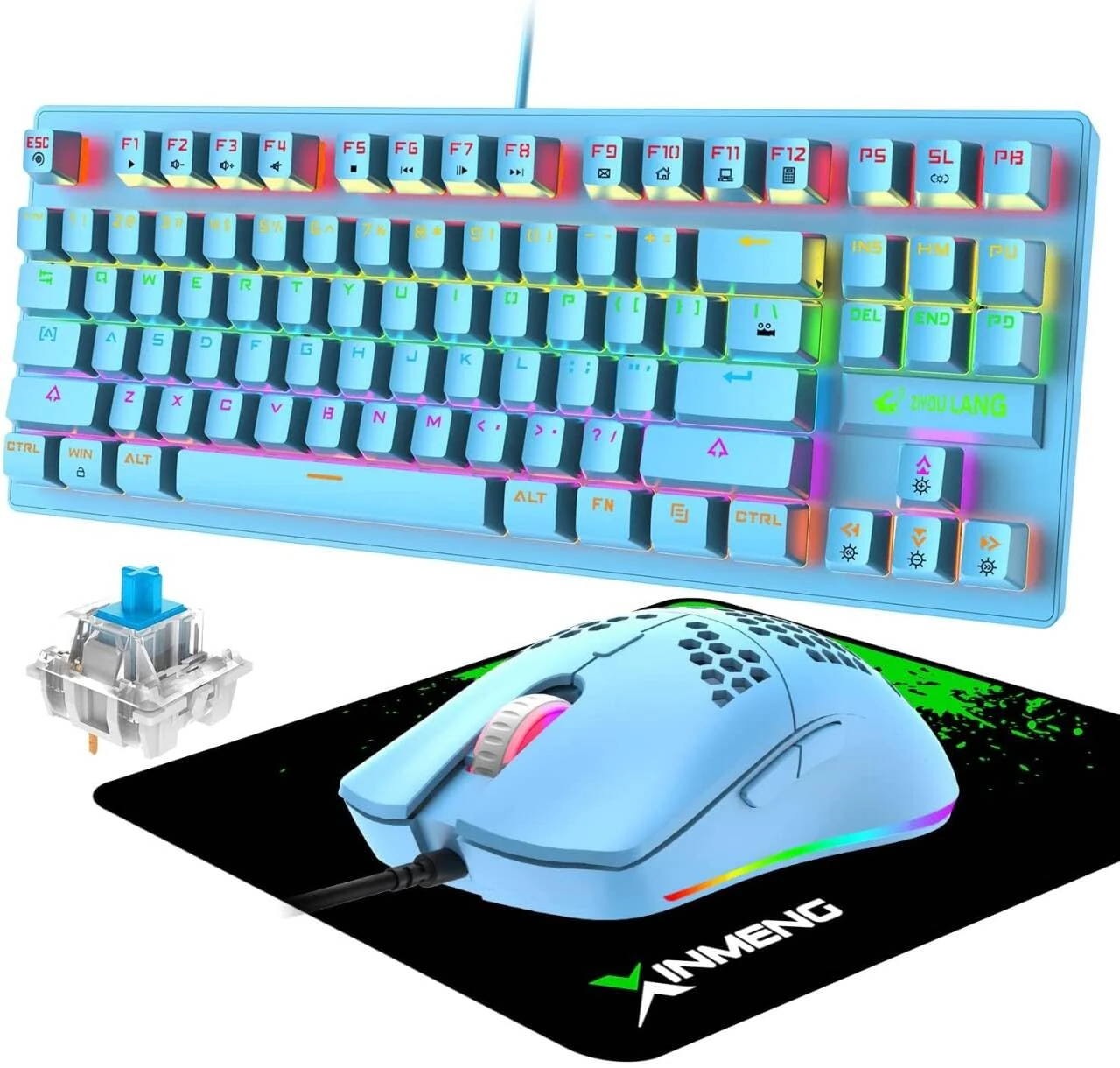 Compact Keyboard and Mouse Gaming Mouse,Trust Keyboard, Gaming Setup Tecknet, RGB Backlight Programmable, 6400 DPI Wired Game Mice, Mice Pad, 87 Keys for PS4 PS5 Mac Xbox Computer
