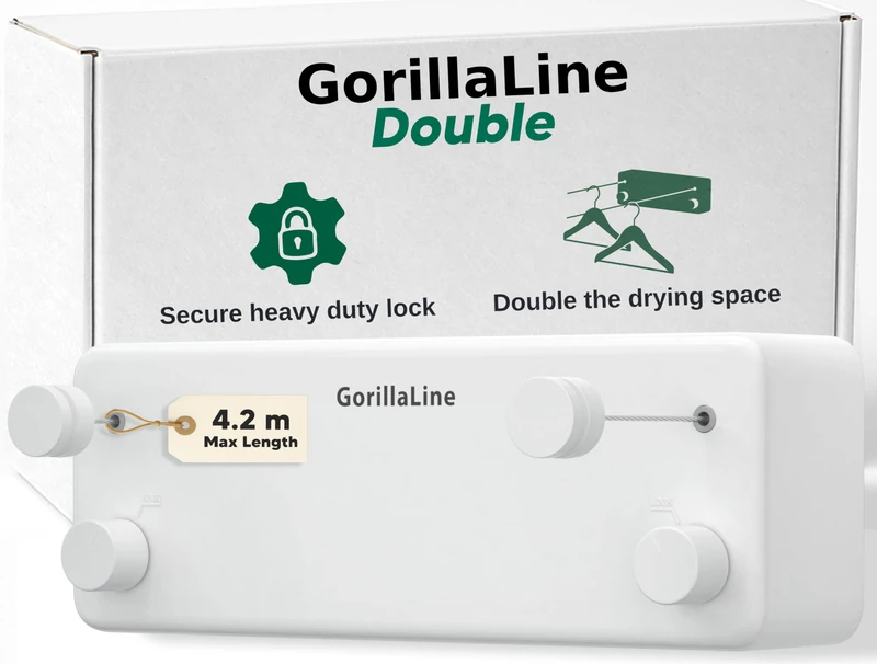 GorillaLine- Retractable Washing Line, Clothes Lines for Outside, Extendable Washing Line Rope 4.2m, Indoor and Outdoor Clothes Line
