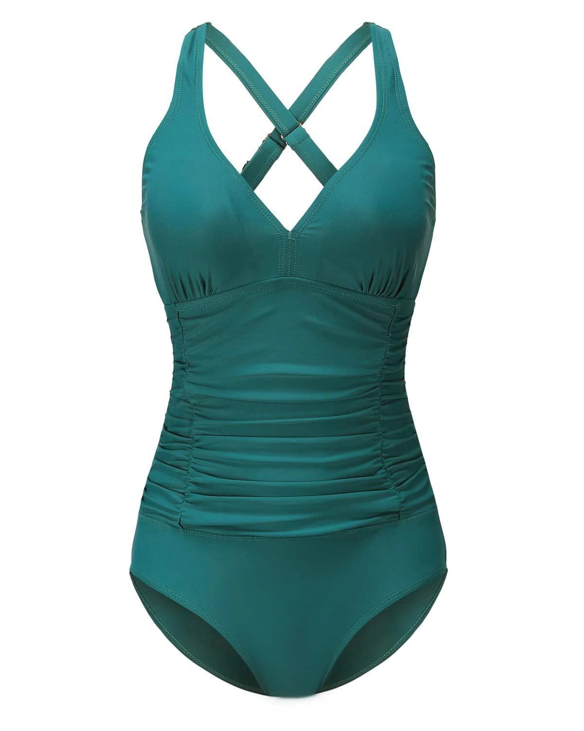 FLYRONG Swimming Costume for Women V Neck One Piece Tummy Control Swimsuits for Women Swimwear (Olive Green, Medium)