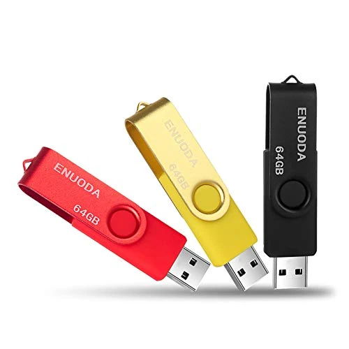 ENUODA Memory Stick 64GB 3 Pack USB 2.0 Flash Drive Swivel Design Fold Storage Thumb Drive (Red Yellow Black)