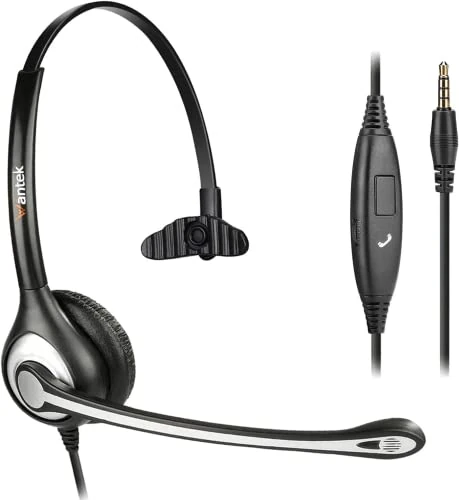 Wantek Cell Phone Headset with Microphone Noise Cancelling Call Controls 3.5mm Computer Headphones for PC Laptop Skype Driving Business Call Center Office Clear Online Chats