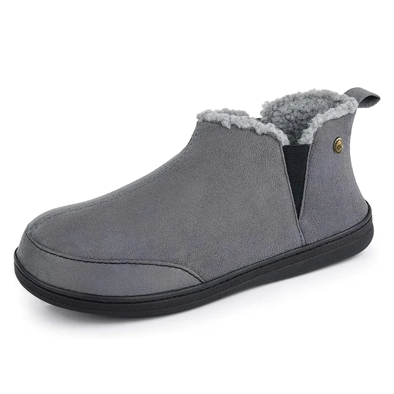 VeraCosy Men's Micro Suede Faux Wool Blend Hi-Top Boot Slippers House Shoes with Elastic Dual Gores Dark Grey,8 UK