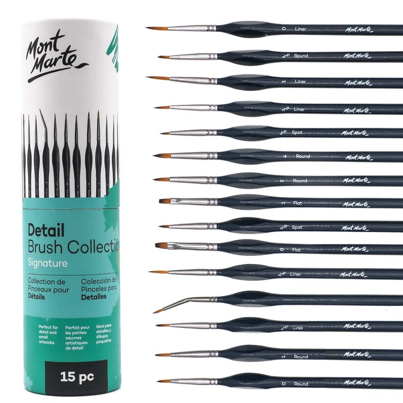 Mont Marte Small Paint Brushes Set | 15 fine Paint Brushes | Ideal Detail Paint Brushes for Acrylic Paint, Watercolour, Oil Paint - Image 1
