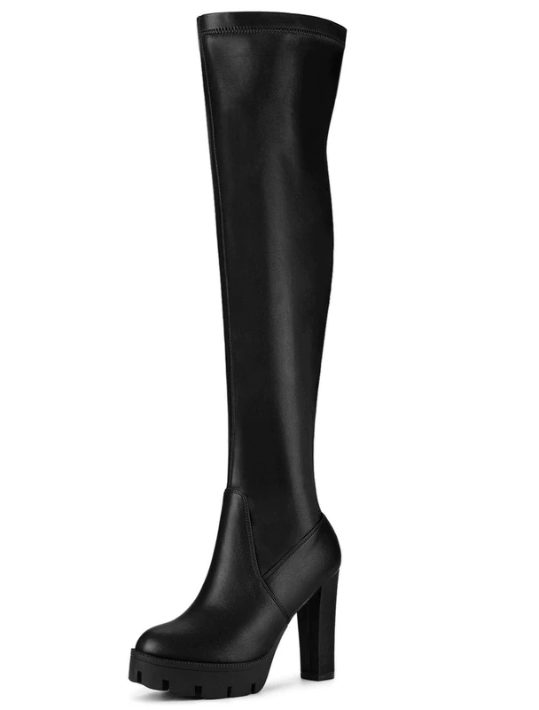 Allegra K Women's Platform Heels Chunky Heel Over Knee High Boots Black 6 UK/Label Size 8 US - Image 1