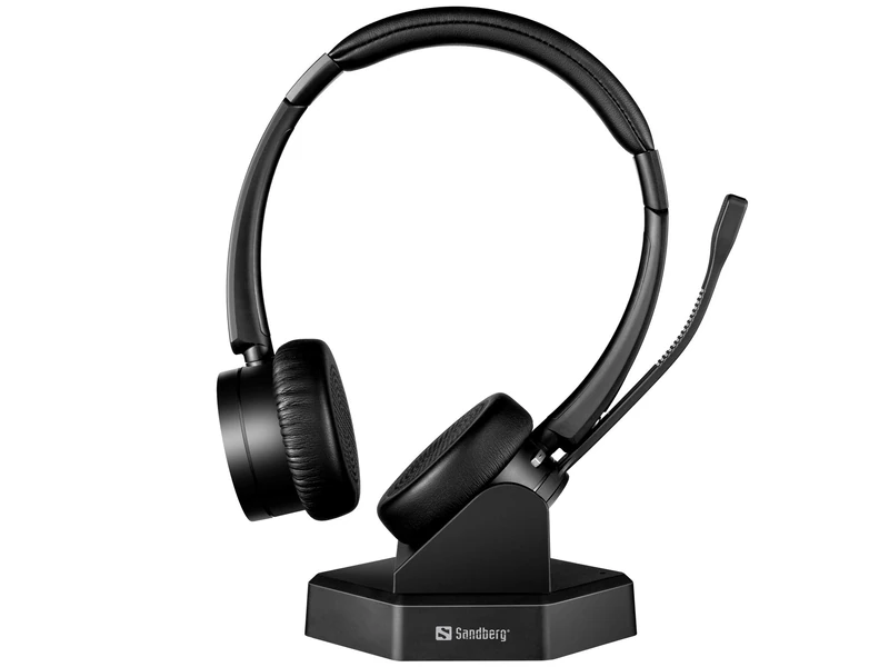 Sandberg Bluetooth Office Headset Pro+ | Bluetooth Headset with Microphone | Dual Connection for Phone and PC | Bluetooth 5.0 | Busy Light Indicator | Padded, Wireless Headset | 30 Meter Range