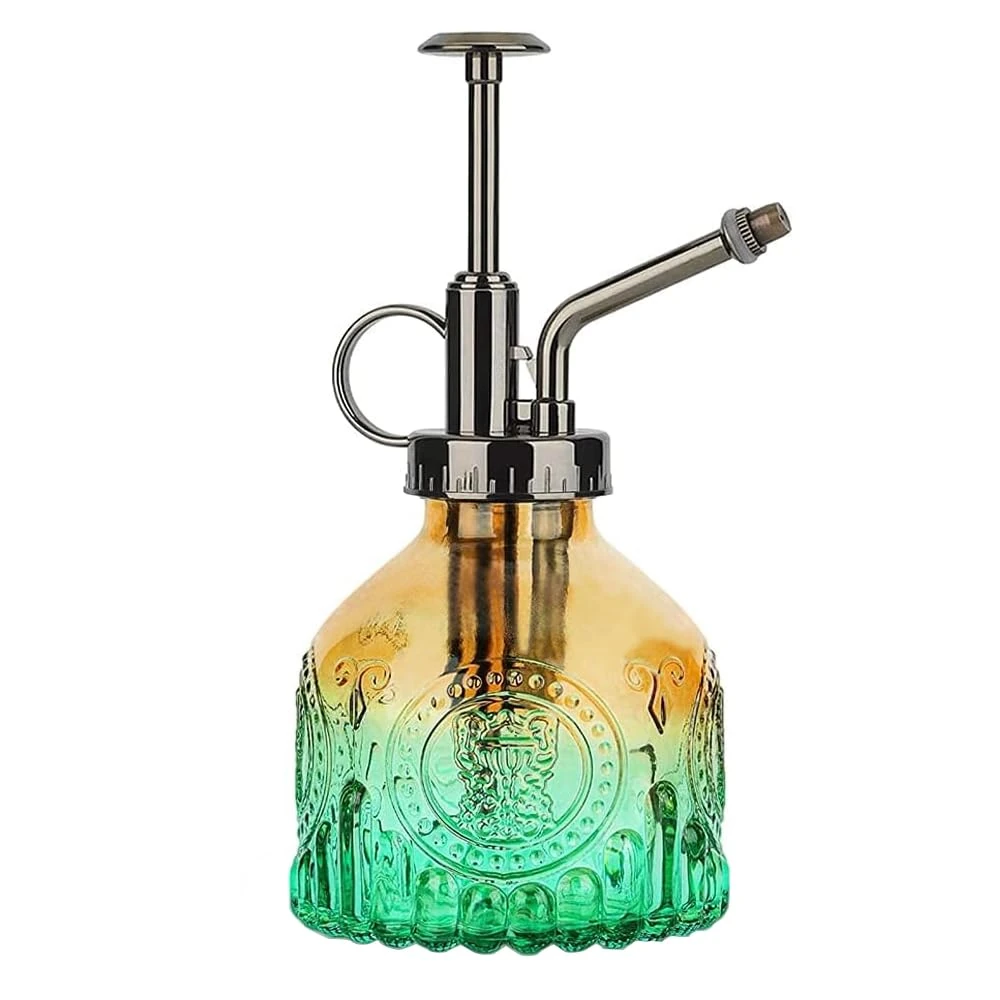 ZIUHEOA Plant Mister Glass Watering Spray Bottle 6.4" Tall Watering Can Retro High-Atomization Nozzle Sealed Leak-Proof,for Garden Plants Flower (Yellow blue gradient)