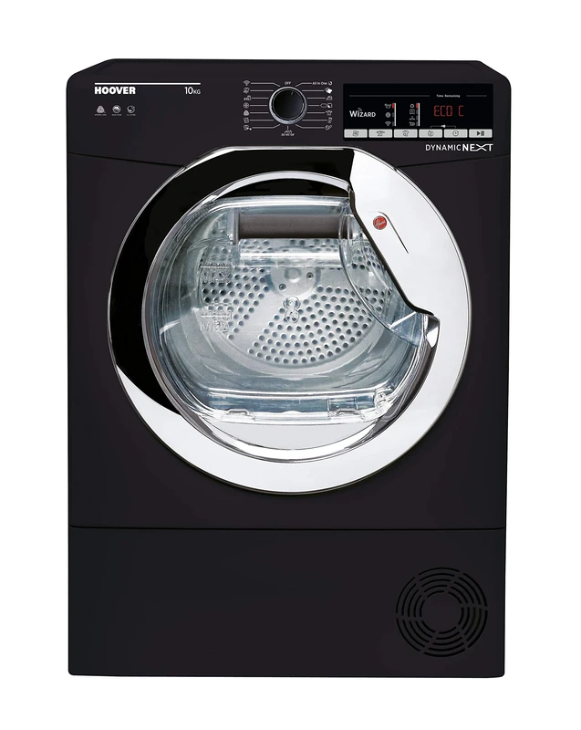 Hoover DXOC10TCEB Freestanding Condenser Tumble Dryer with Aquavsion, WiFi Connected, 10Kg, Black, Decibel rating: 68, EU Acoustic Class: C