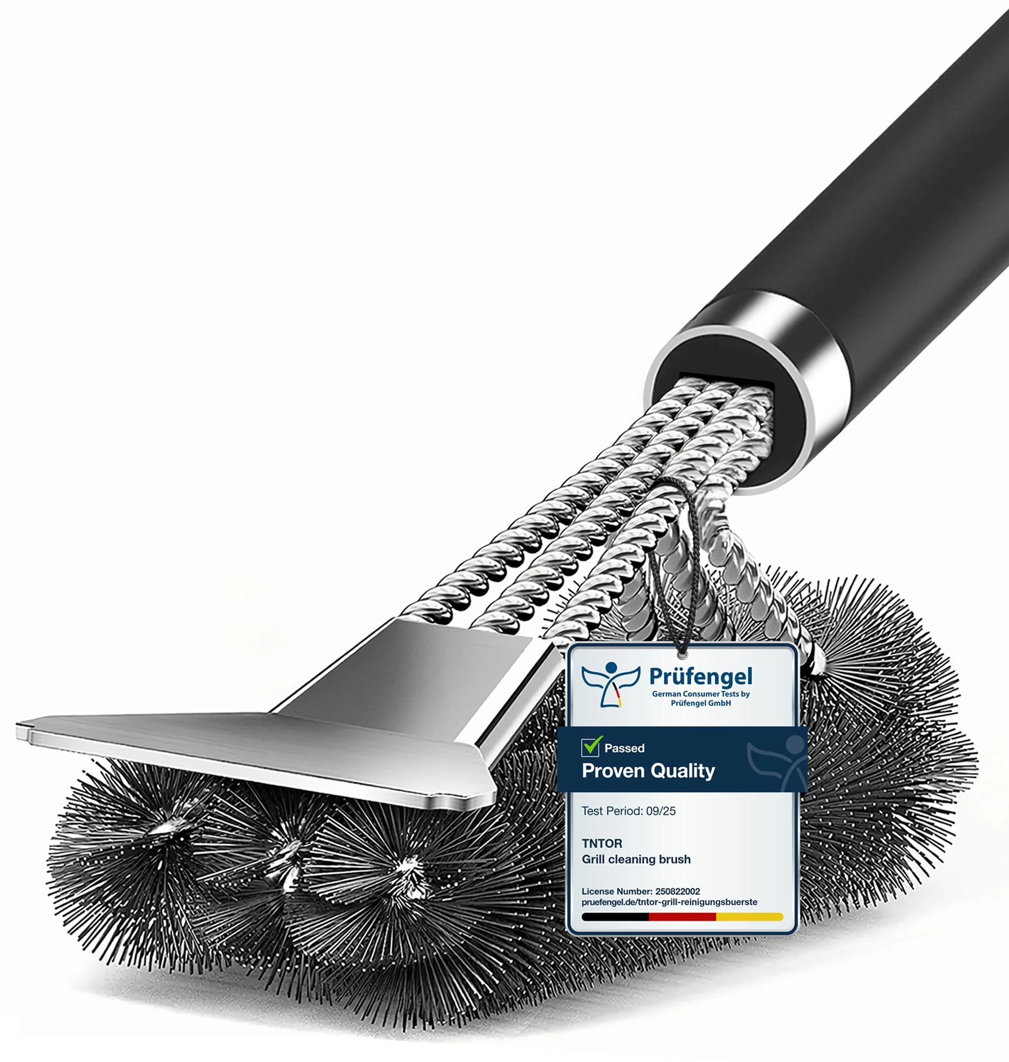 TNTOR Grill Brush, BBQ Cleaner Cleaning Brush with Stainless Steel Scraper, Bristles and Extra long Handle, BBQ Wire Brush for Charcoal Grill, Electric Grill, Gas Grill.