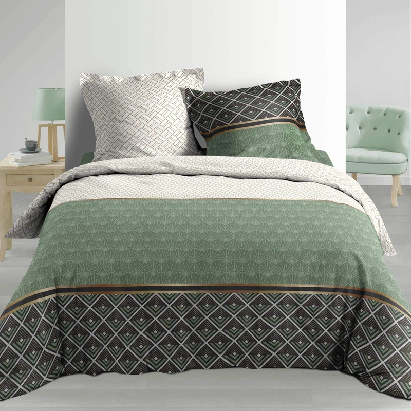 Douceur d'Intérieur 3-Piece Bedding Set 240 x 220 cm Percale Printed Belor Green