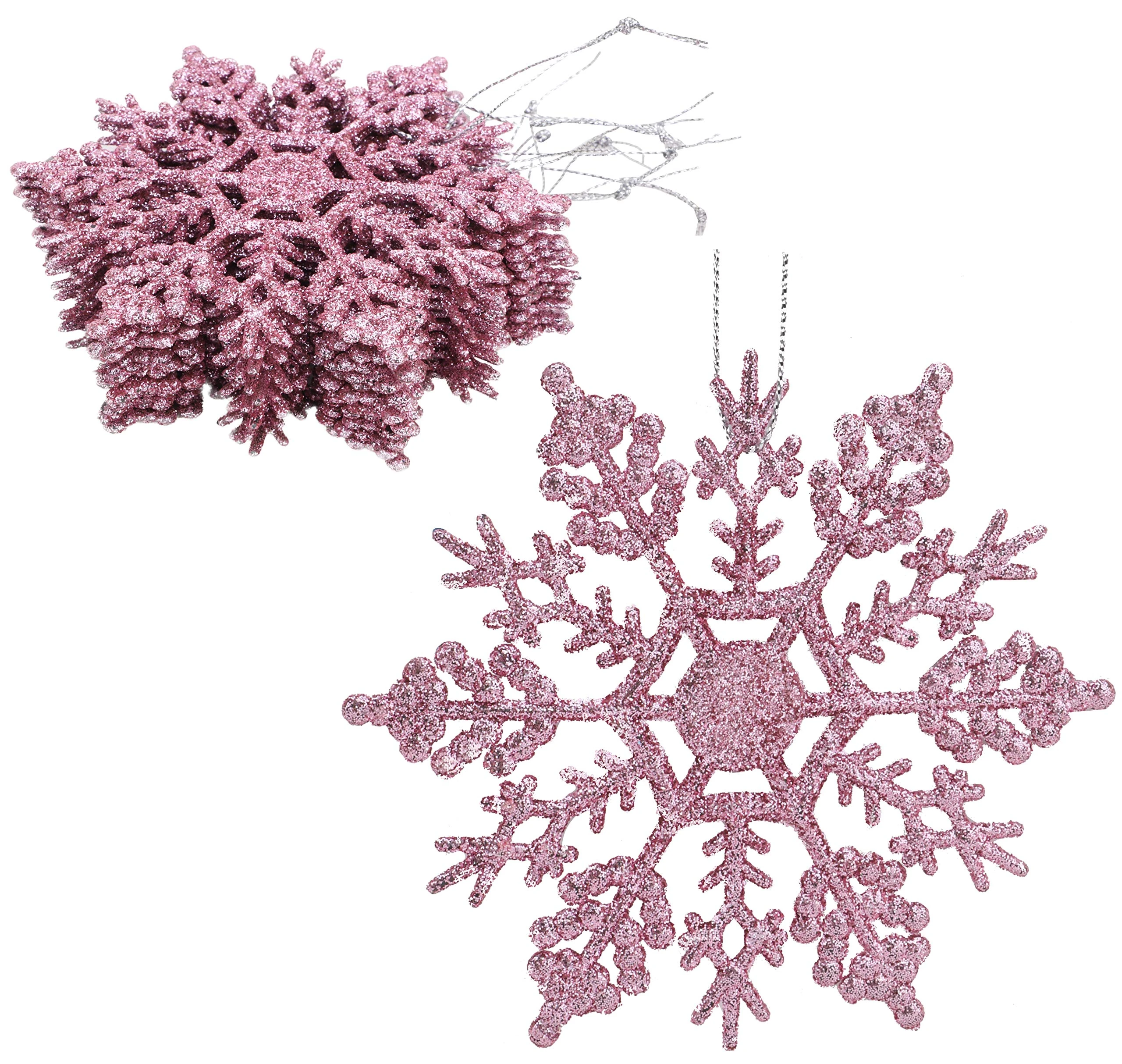 Christmas Concepts® Pack of 12-10cm Glitter Snowflake Hanging Decorations - Christmas Decorations (Baby Pink)