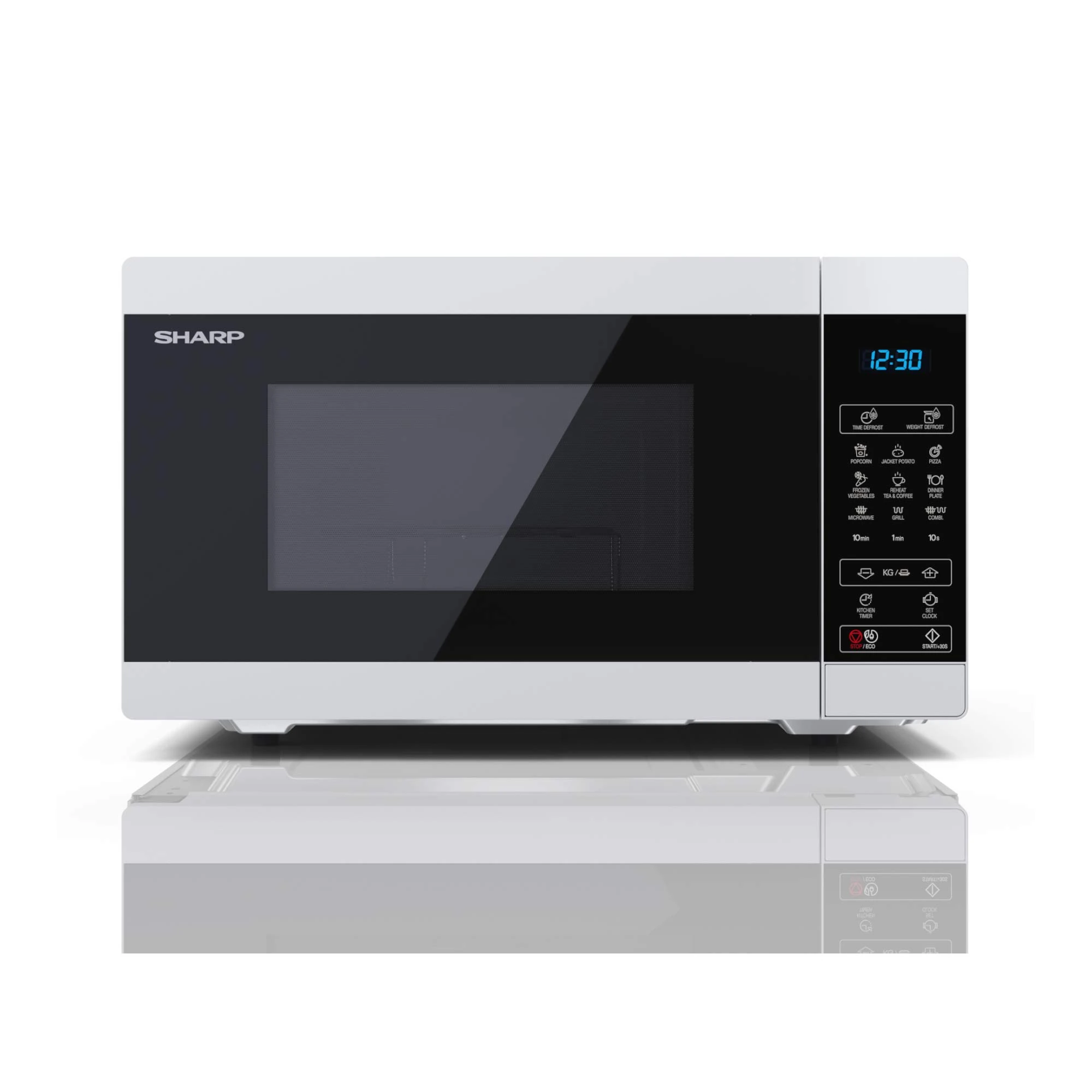 SHARP YC-MG252AU-W 25 Litre 900W Digital Microwave with 1000W Grill, 11 power levels, ECO Mode, defrost function, LED cavity light - White