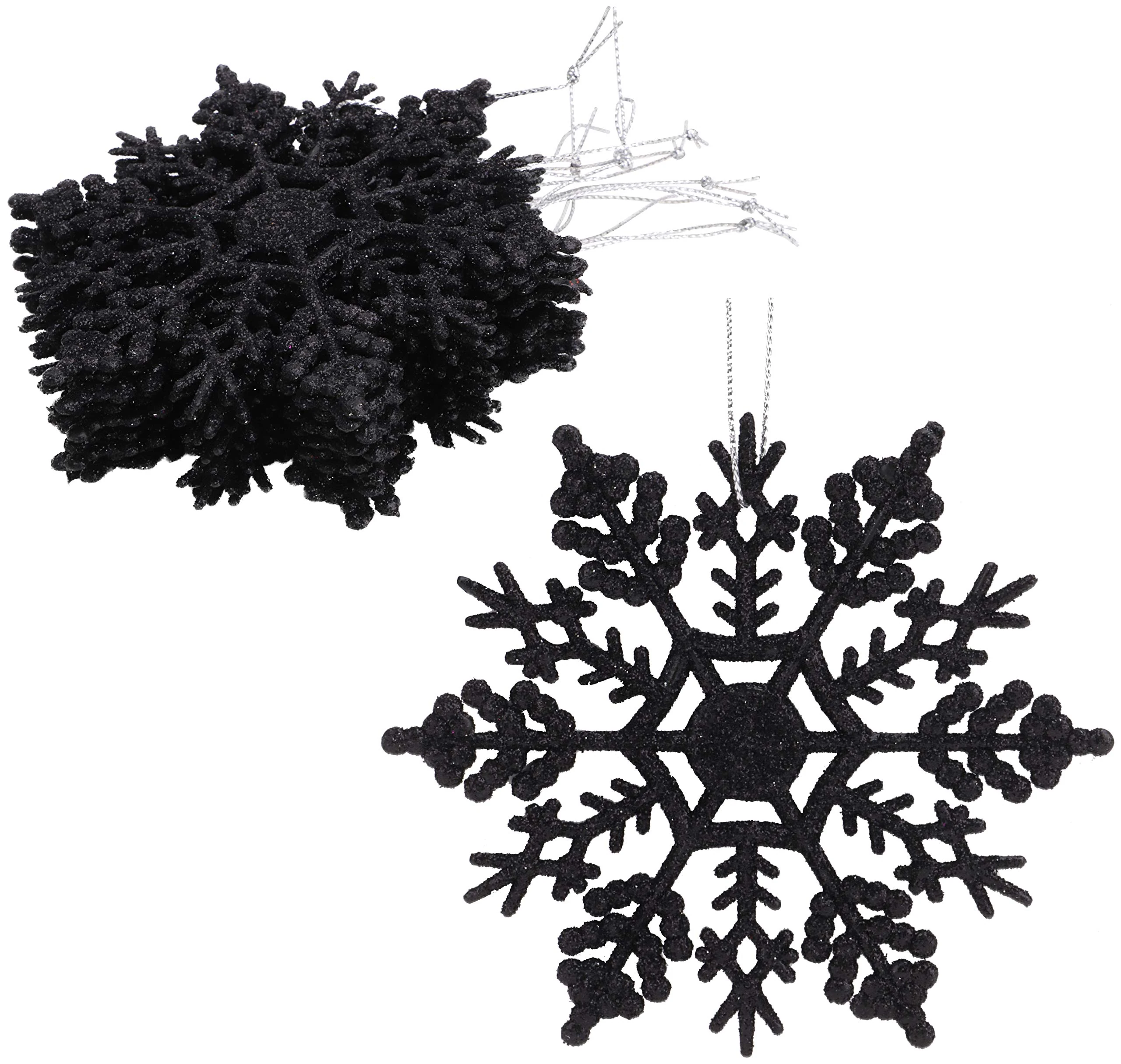 Christmas Concepts® Pack of 12-10cm Glitter Snowflake Hanging Decorations - Christmas Decorations (Black)
