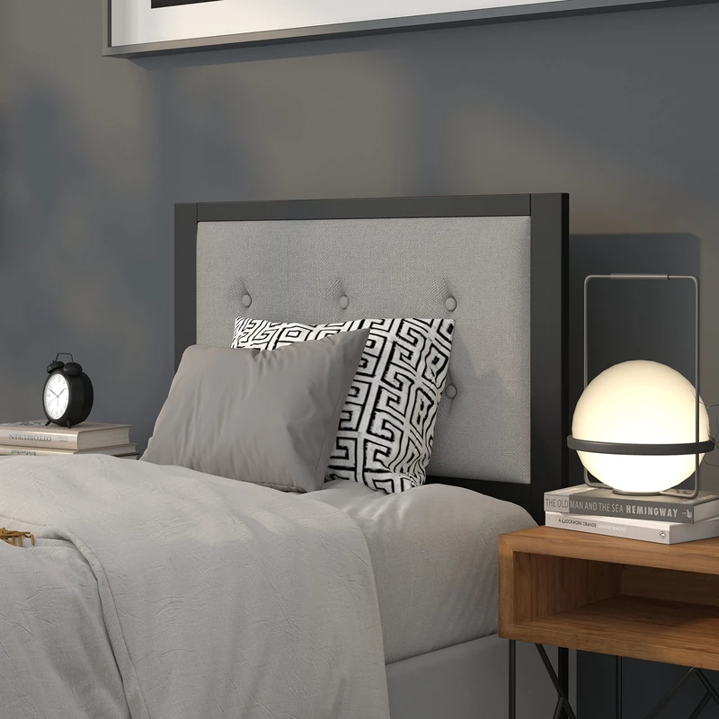 Flash Furniture Bristol Metal Tufted Upholstered Twin Size Headboard in Light Gray Fabric
