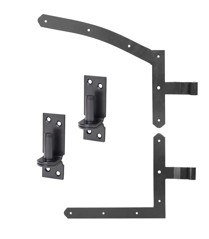 GAH-Alberts Beschlagsortiment 206581 Fitting Assortment for Round Arch Single Yellow-Galvanised Black Plastic-Coated for Left-Opening Gates, für Links öffnende Tore