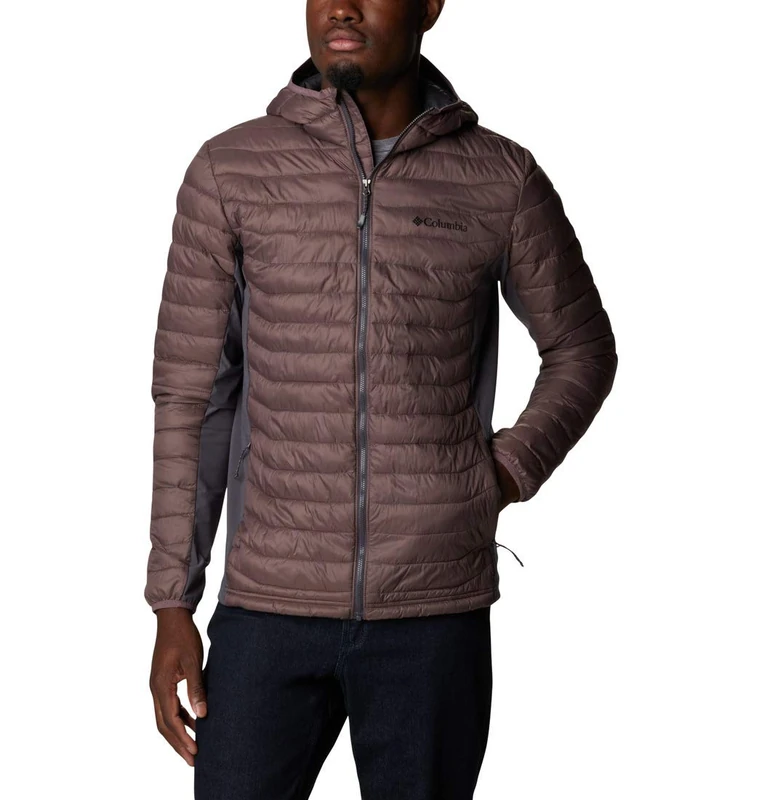 Columbia Men's Powder Pass Hooded Jacket Hooded Puffer Jacket, Basalt x Timber, Size XXL