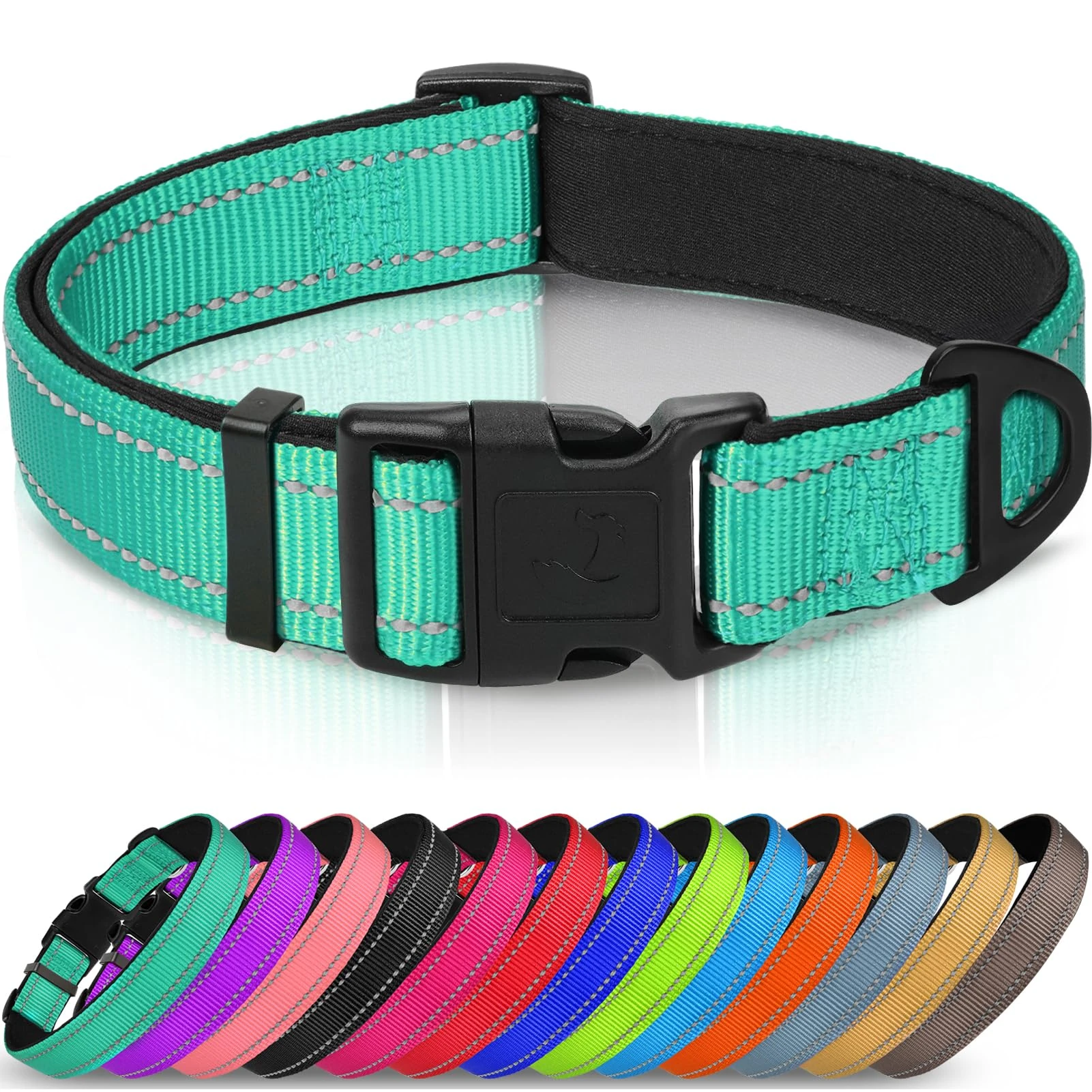 Joytale Reflective Dog Collar, Soft Neoprene Padded Breathable Nylon Pet Collar Adjustable for Extra Small and Puppy Dogs, XS, Teal