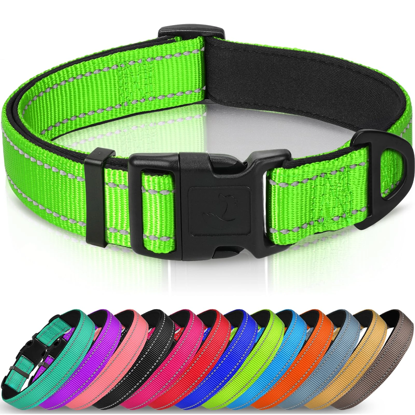 Joytale Reflective Dog Collar, Soft Neoprene Padded Breathable Nylon Pet Collar Adjustable for Extra Small and Puppy Dogs, XS, Green