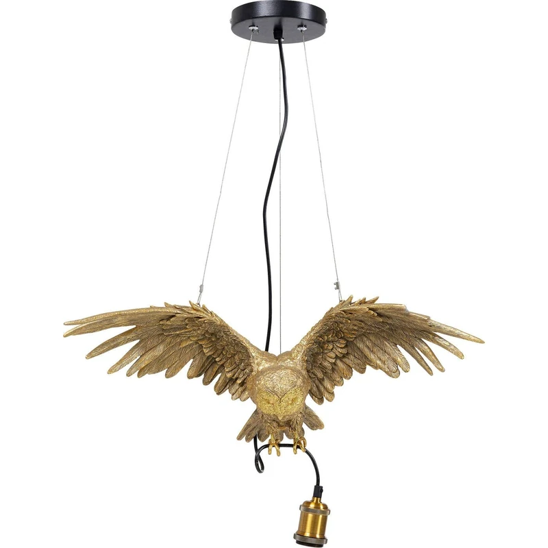 Kare Design Pendant Lamp Animal Owl, Gold, Height 60cm, Height Adjustable, Ceiling Light, Animal Motif, Home Decor, Decorative Lighting for Living Room, Bulb Not Included