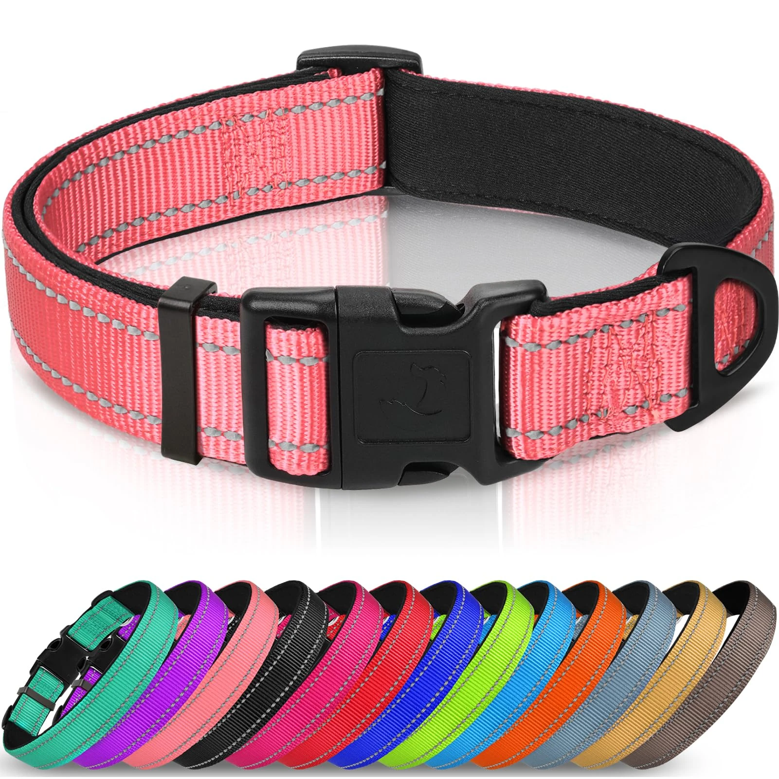 Joytale Reflective Dog Collar, Soft Neoprene Padded Breathable Nylon Pet Collar Adjustable for Extra Small and Puppy Dogs, XS, Neon Pink