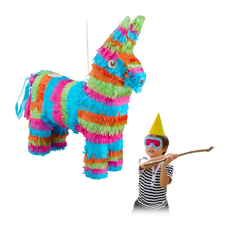 Relaxdays Donkey Pinata, Birthday, Party, Celebration, Dimensions: H x W x D: approx. 54 x 16 x 42 cm, Multicoloured