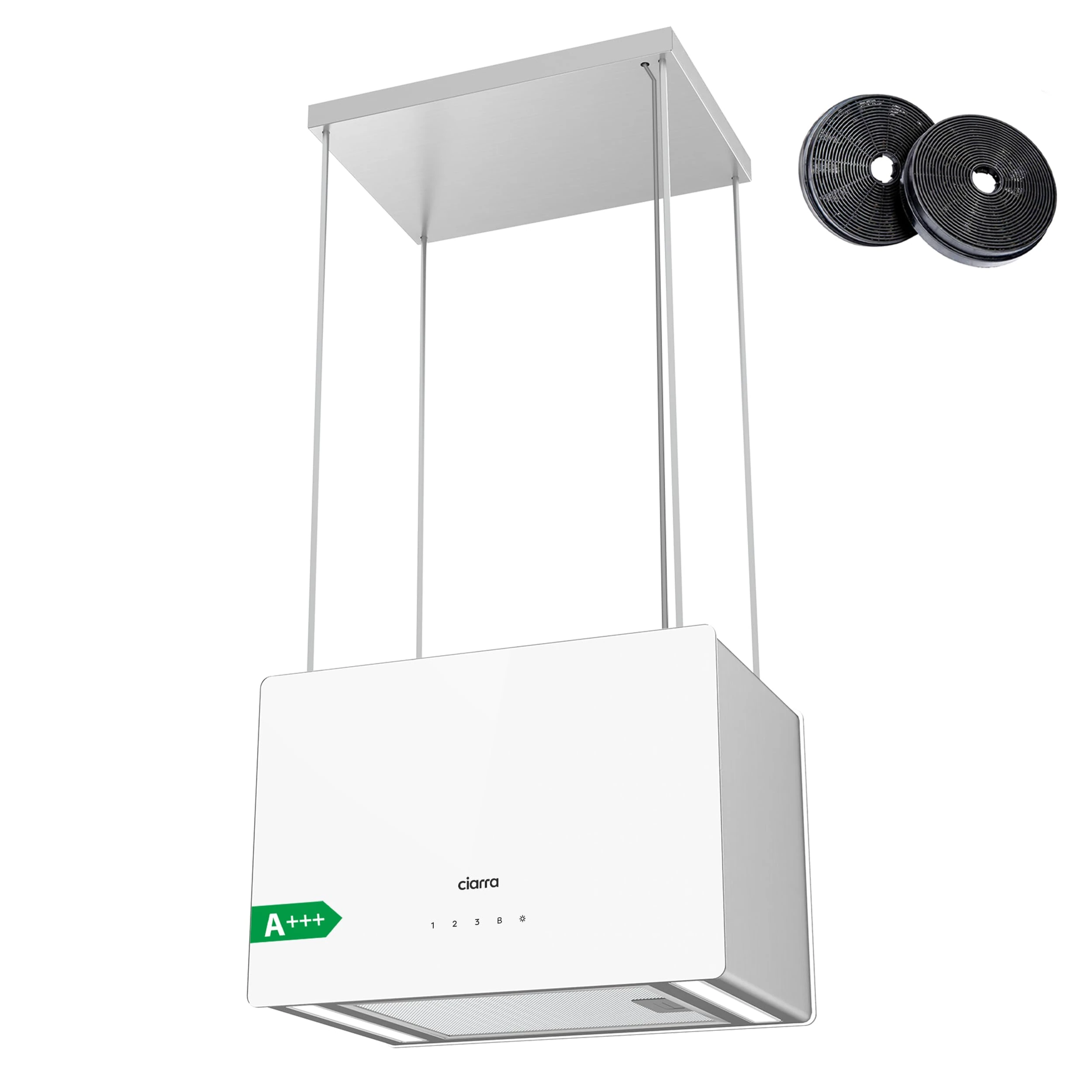 CIARRA Island Cooker Hood 48cm 700m³/ h CBCS4850 LED Display WIFI&Touch Control Ceiling Hood 4-Speed with Booster Recirculating&Ducting Kitchen Extractor Fan