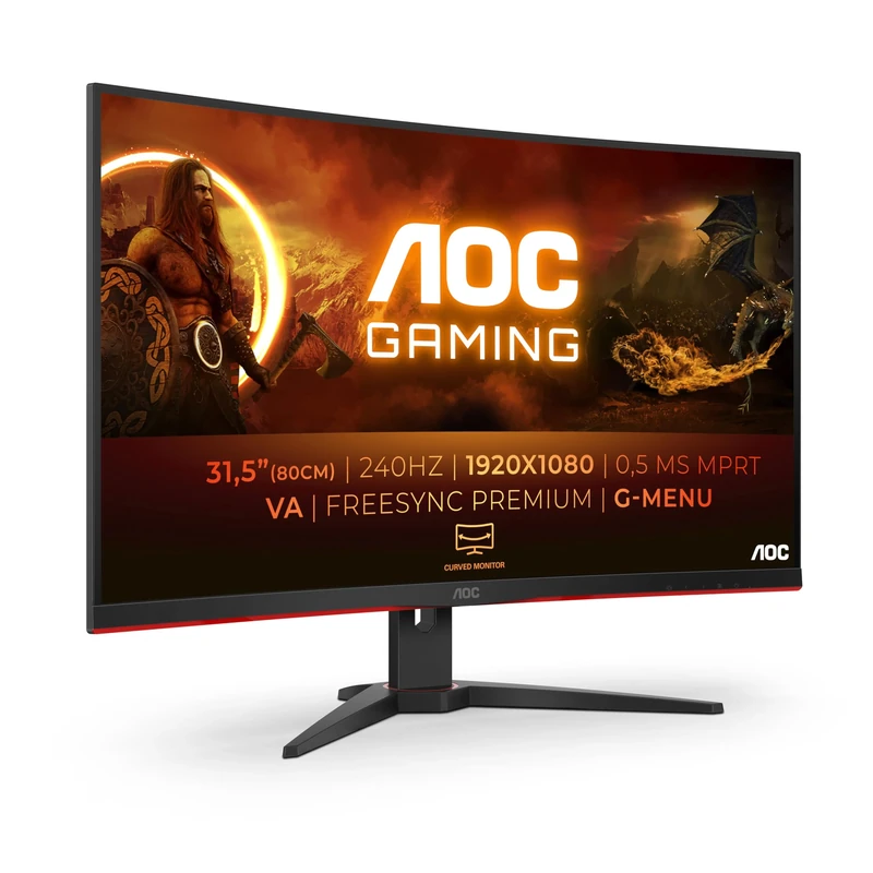 AOC Gaming C32G2ZE - 32 Inch FHD Curved Monitor, 240Hz, 1 ms MPRT, VA AMD FreeSync Premium, Low Input Lag (1920x1080@ 240Hz, 300 cd/m², HDMI/DP)