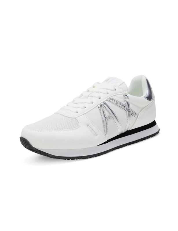 Armani Exchange Women's Rio Side Logo Sneaker, White+Silver, 3 UK
