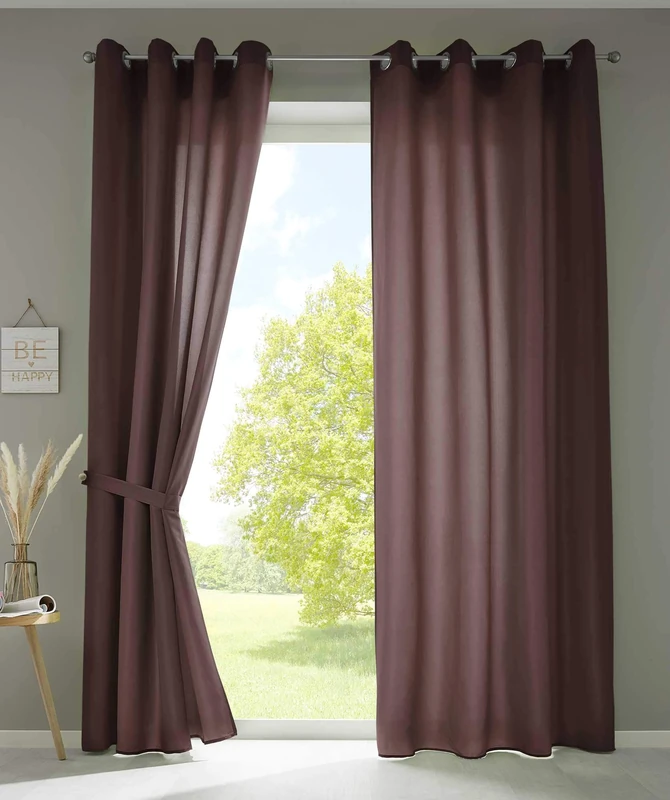 Gardinenbox Berlin 20405N2 Set of 2 Curtains with Eyelets H x W 225 x 140 cm Brown Opaque Microsatin Translucent Plain Matte