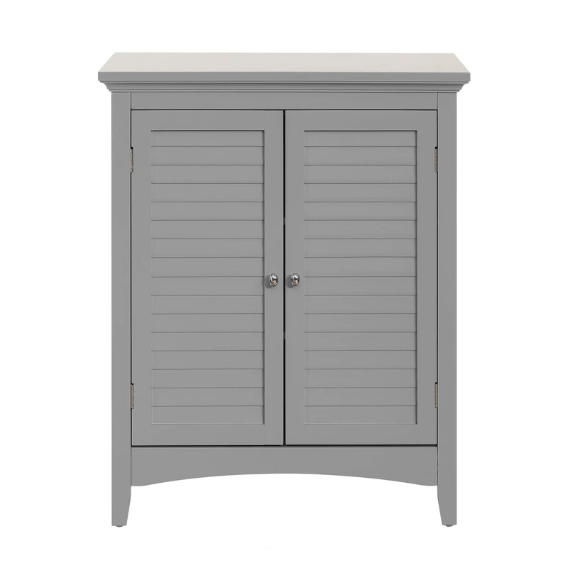 Teamson Home Glancy Wooden Bathroom Floor Cabinet & Shutter Doors Grey ELG-641 With Adjustable Shelves