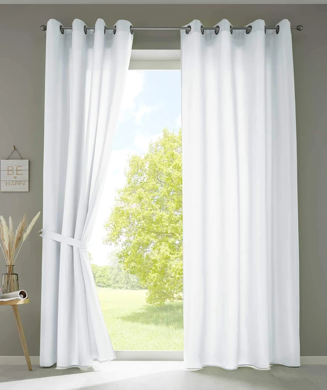 Gardinenbox Berlin 20405N2 Curtains with Eyelets 245 x 140 cm White Opaque Microsatin Translucent Plain Matt Set of 2