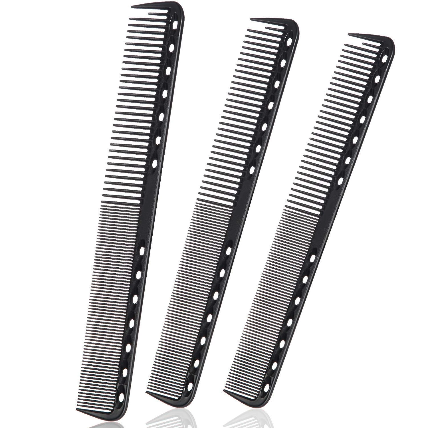 Carbon Fine Cutting Comb - Fiber Salon Hairdressing Heat Resistant Barber Comb (3 Pieces, Black)