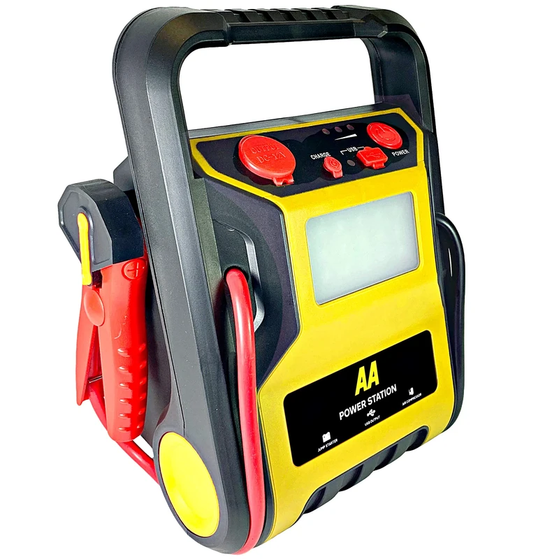 AA Power Station - Car Jump Starter Tyre Inflator AA1678 - Petrol Vehicles up to 2.5L and Diesels 1.6L - LED Light, 60cm Hose USB Output, YELLOW