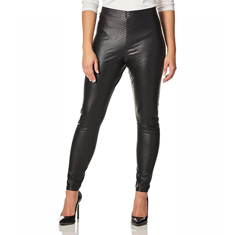 HUE Women's Sleek Effect High Waist Leggings, Black-Croco, Large