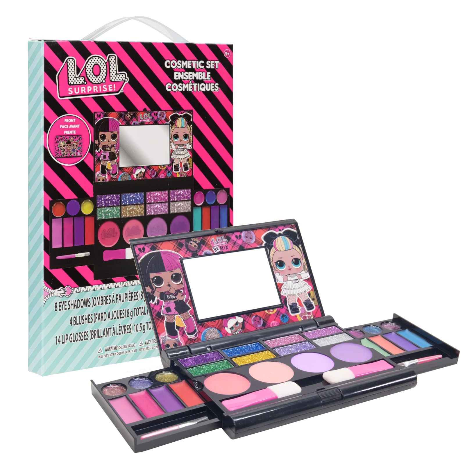 L.O.L Surprise! Townley Girl 30 Pcs Cosmetic Compact Set Includes Mirror, 14 Lip glosses, 8 Eye Shadow, 4 Blushes & 4 Brushes Safe & Non-Toxic Colorful Portable Foldable Makeup Beauty Kit for Girls