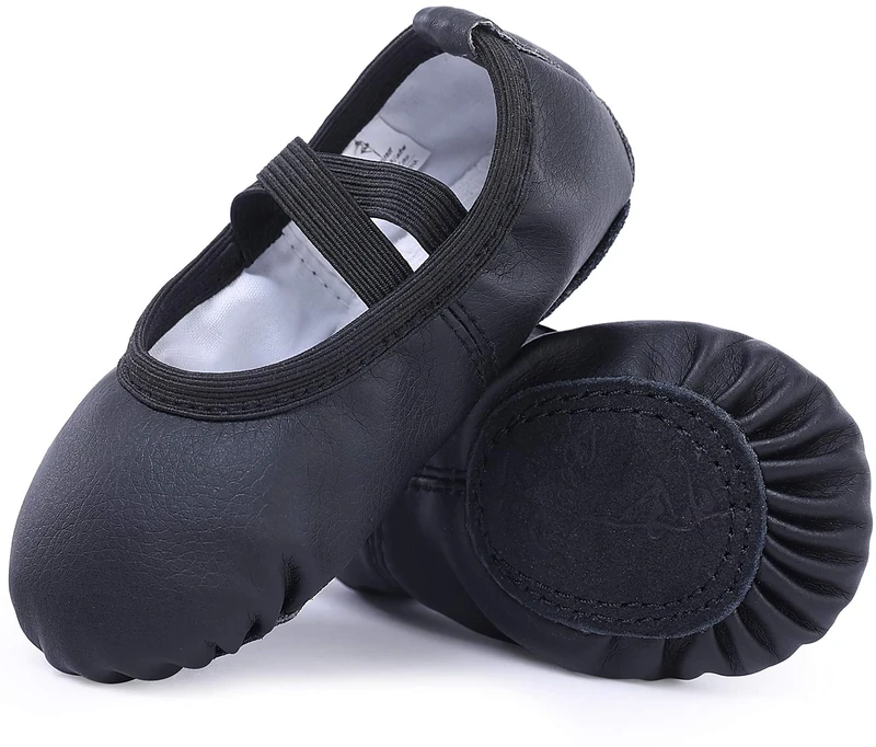 Ballet Shoes Leather Ballet Flats Split Sole Dance Slippers for Girls Toddlers Women Black 4.5 UK Child (20 EU)