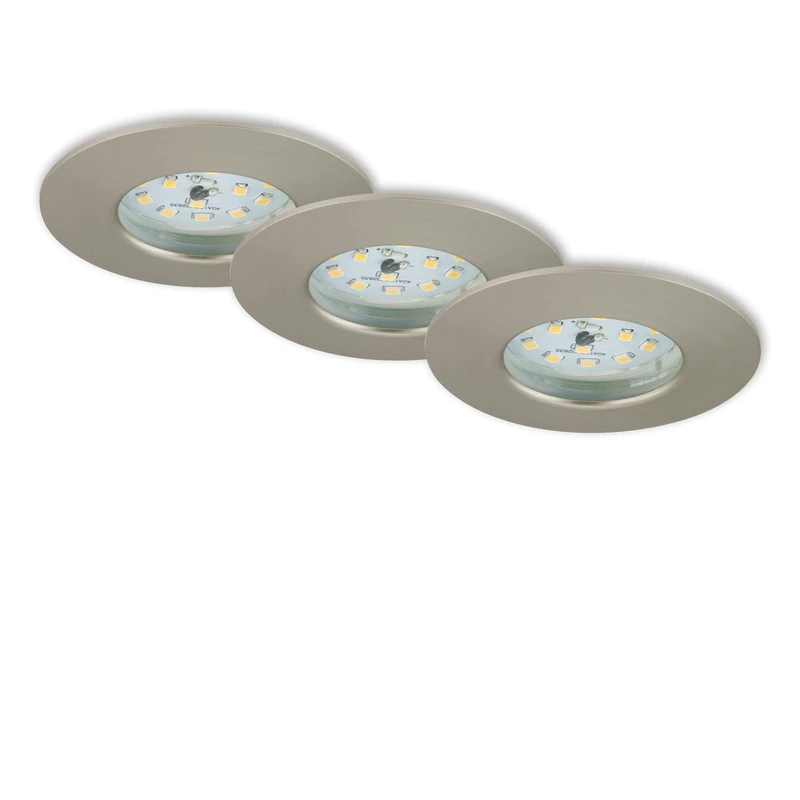 Briloner Leuchten - LED recessed lights, set of 3, dimmable ceiling lights, 6.5 watts, 570 lumens, 3,000 Kelvin, IP44, matt nickel, 75 x 28 mm (D x H)