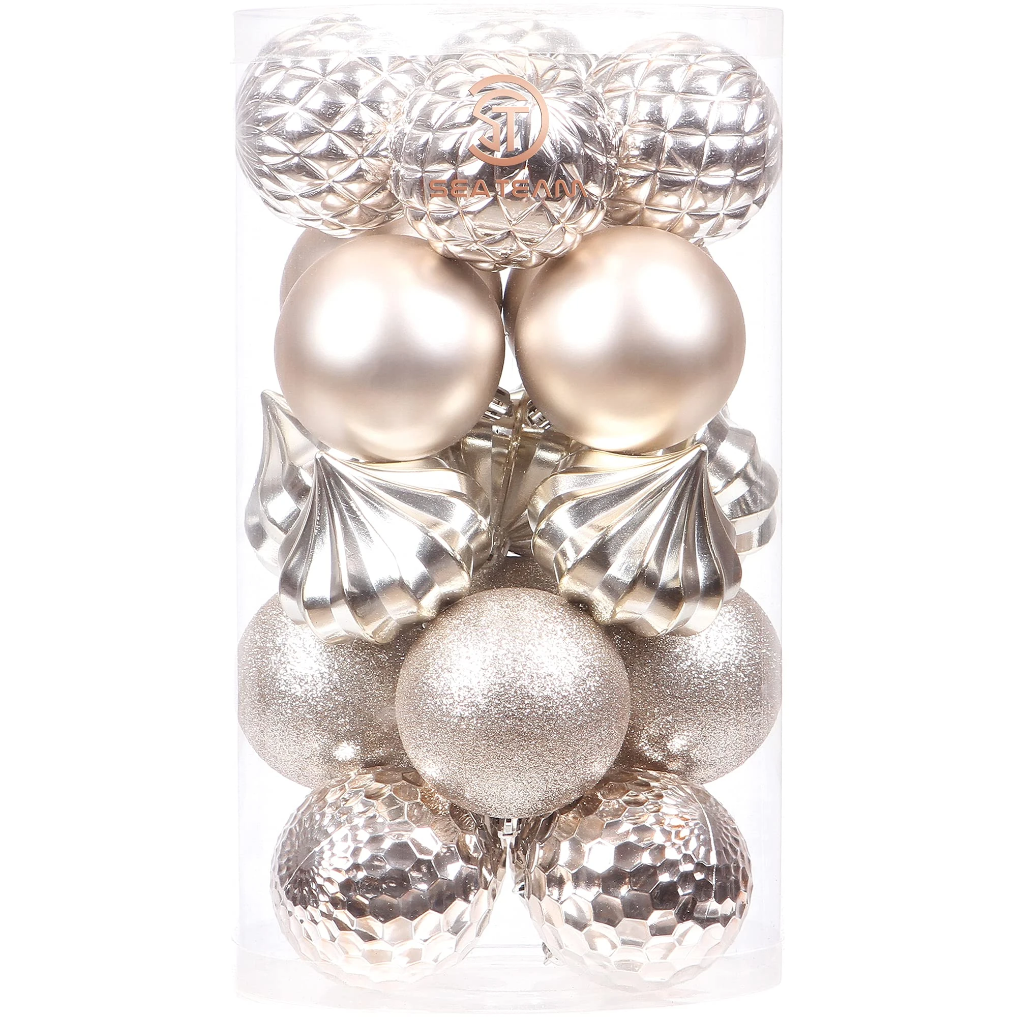 Sea Team 21-Pack Christmas Ball Ornaments with Strings, 80mm/3.15" Large Size Baubles, Shatterproof Plastic Christmas Bulbs, Hanging Decorations for Xmas Tree, Holiday, Wedding, Party, Champagne