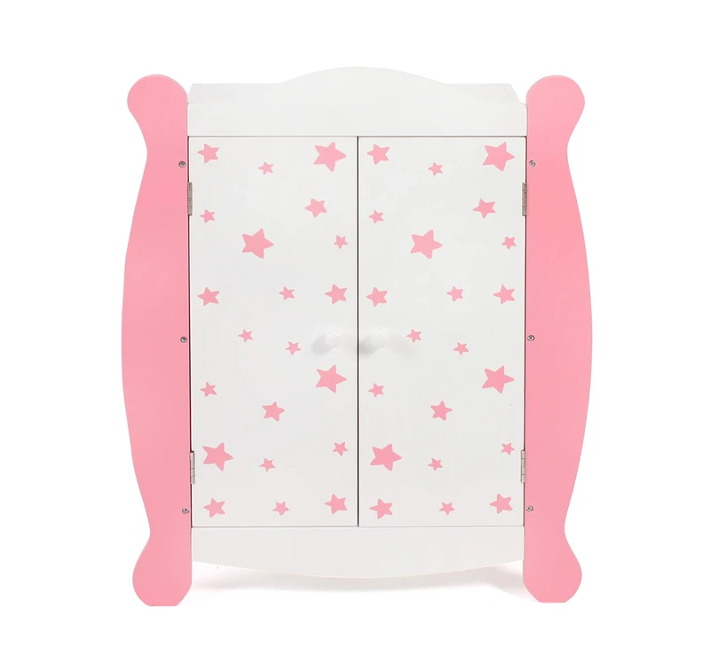 Bayer Chic 2000 - Doll's wardrobe with clothes rail and hanger, doll's cabinet, doll's furniture, stars pink, 22 x 46 x 59 cm