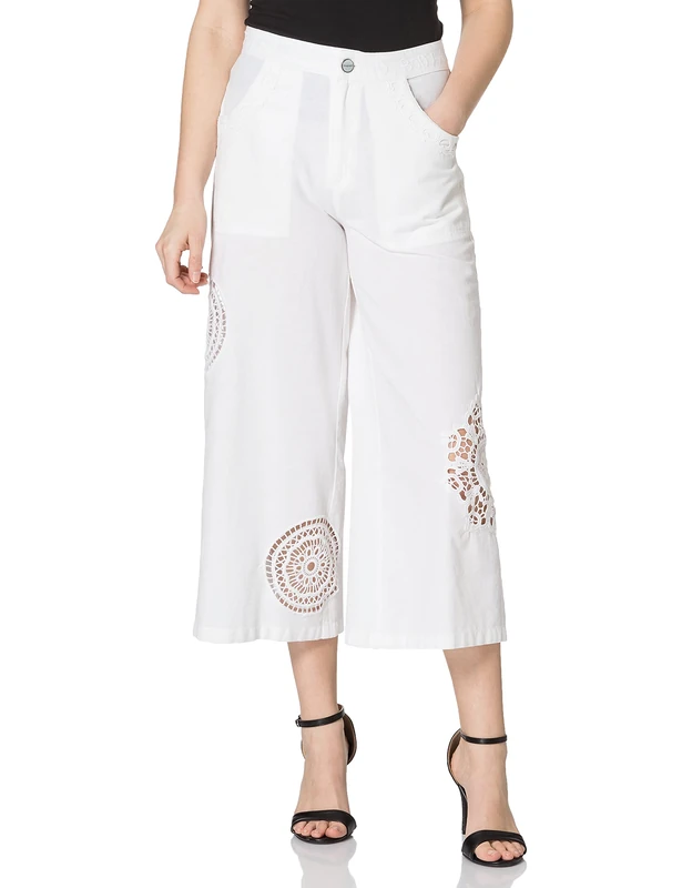 Desigual Women's Pant_Brasilia Casual, White, 10