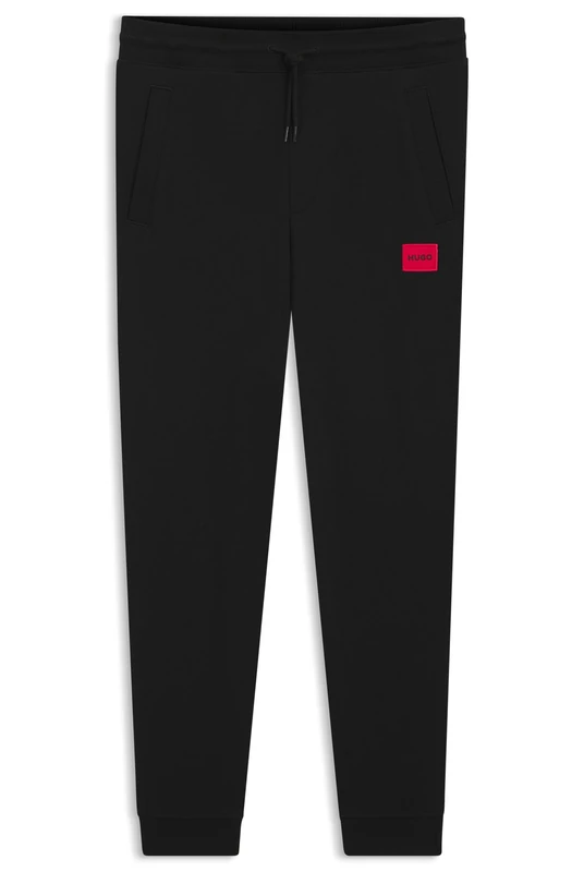 HUGO Mens Doak212 Logo-Patch Tracksuit Bottoms in Cotton Jersey Black