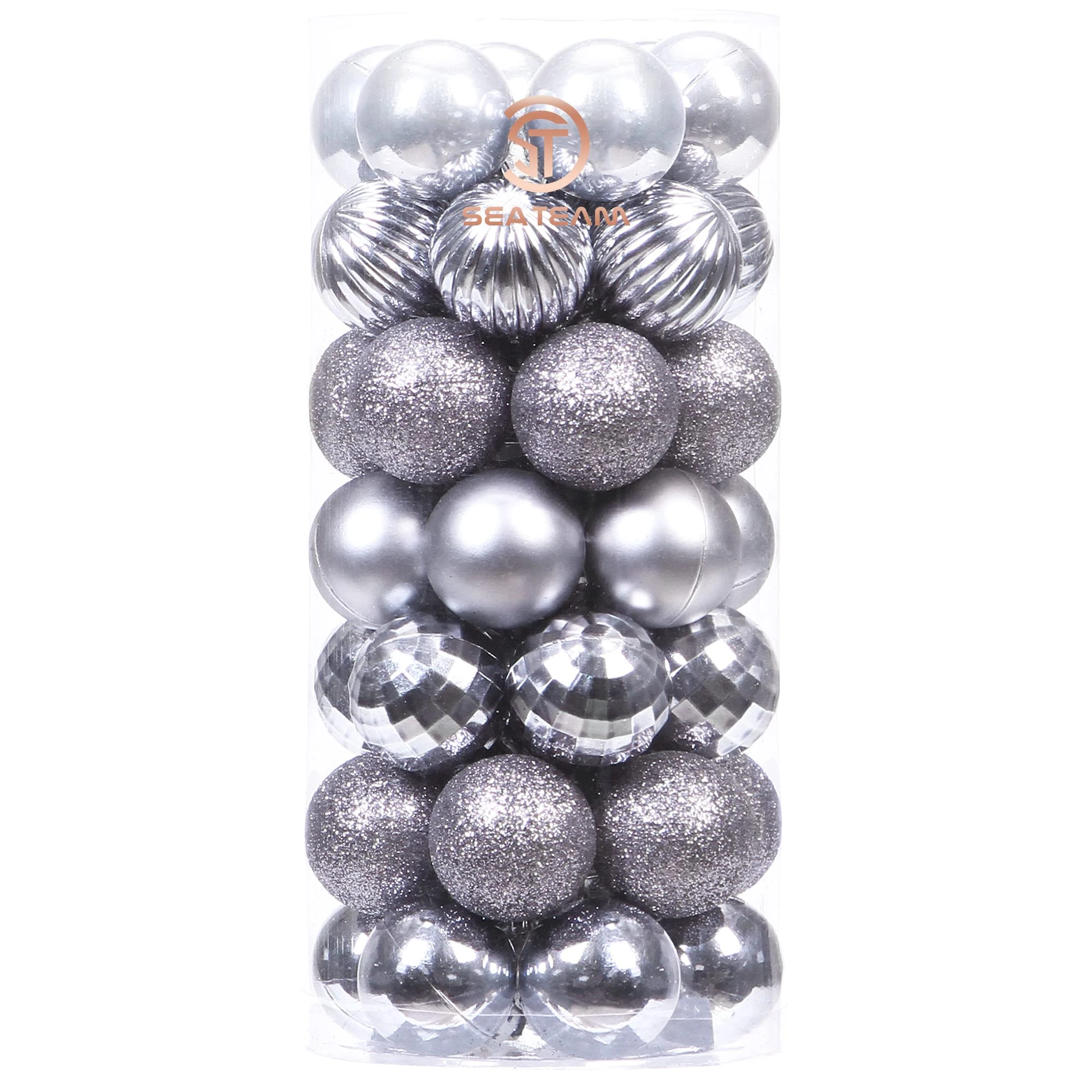 Sea Team 46-Pack Christmas Ball Ornaments with Strings, 30mm/1.18" Mini Size Baubles, Shatterproof Plastic Christmas Bulbs, Hanging Decorations for Xmas Tree, Holiday, Wedding, Party, Grey