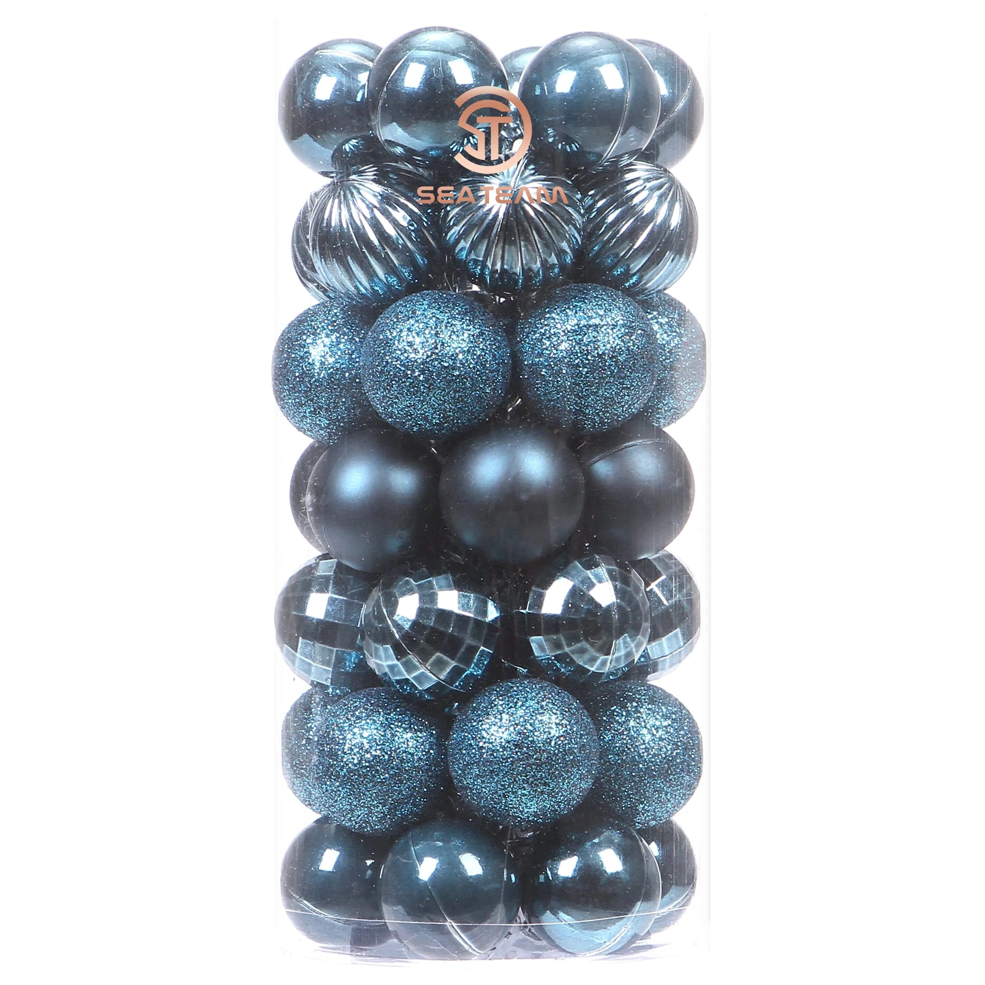 Sea Team 46-Pack Christmas Ball Ornaments with Strings, 30mm/1.18" Mini Size Baubles, Shatterproof Plastic Christmas Bulbs, Hanging Decorations for Xmas Tree, Holiday, Wedding, Party, Stone Blue