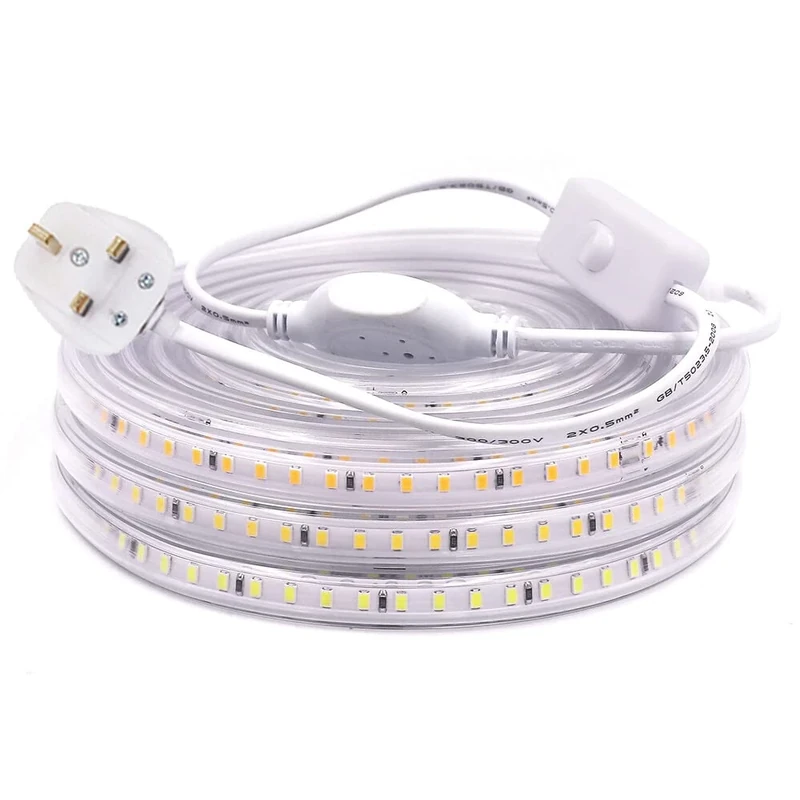 GQL 220V-240V LED Strip (Cut to 20cm) with Switch Power Supply, Waterproof 2835 SMD 120 LEDs/m Rope Light Professional Commercial Engineering Decoration- 25m Natural White